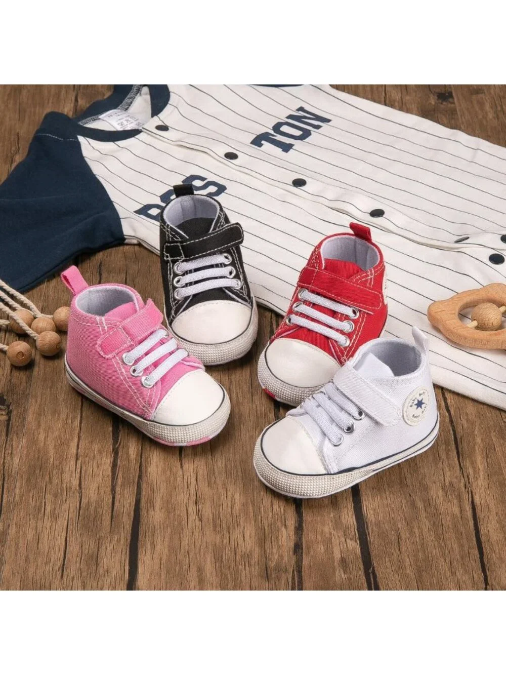 Unisex Baby High-Top Canvas Sneakers, Soft Sole Anti-Slip First Walking Shoes